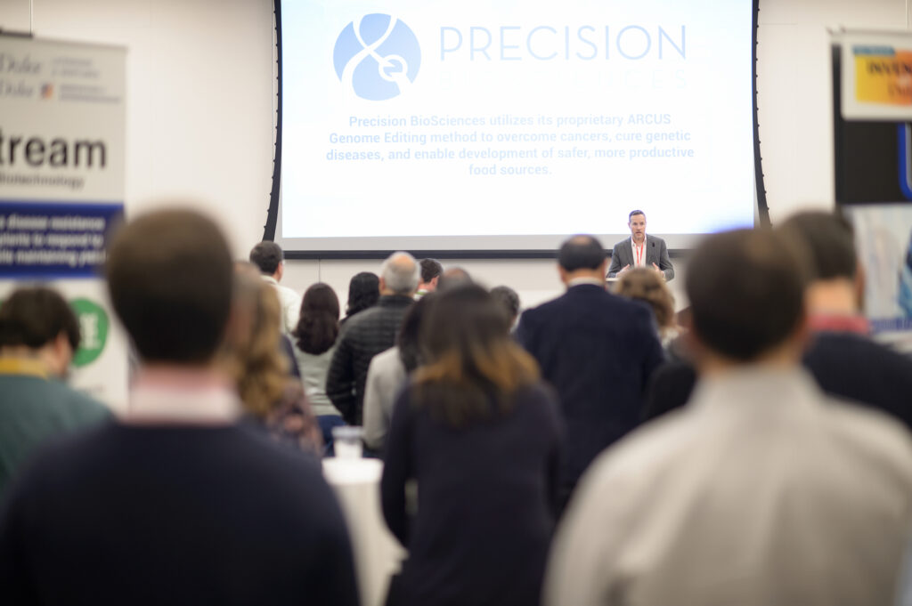 Derek Jantz, CSO Precision BioSciences speaking at Invented at Duke 2019