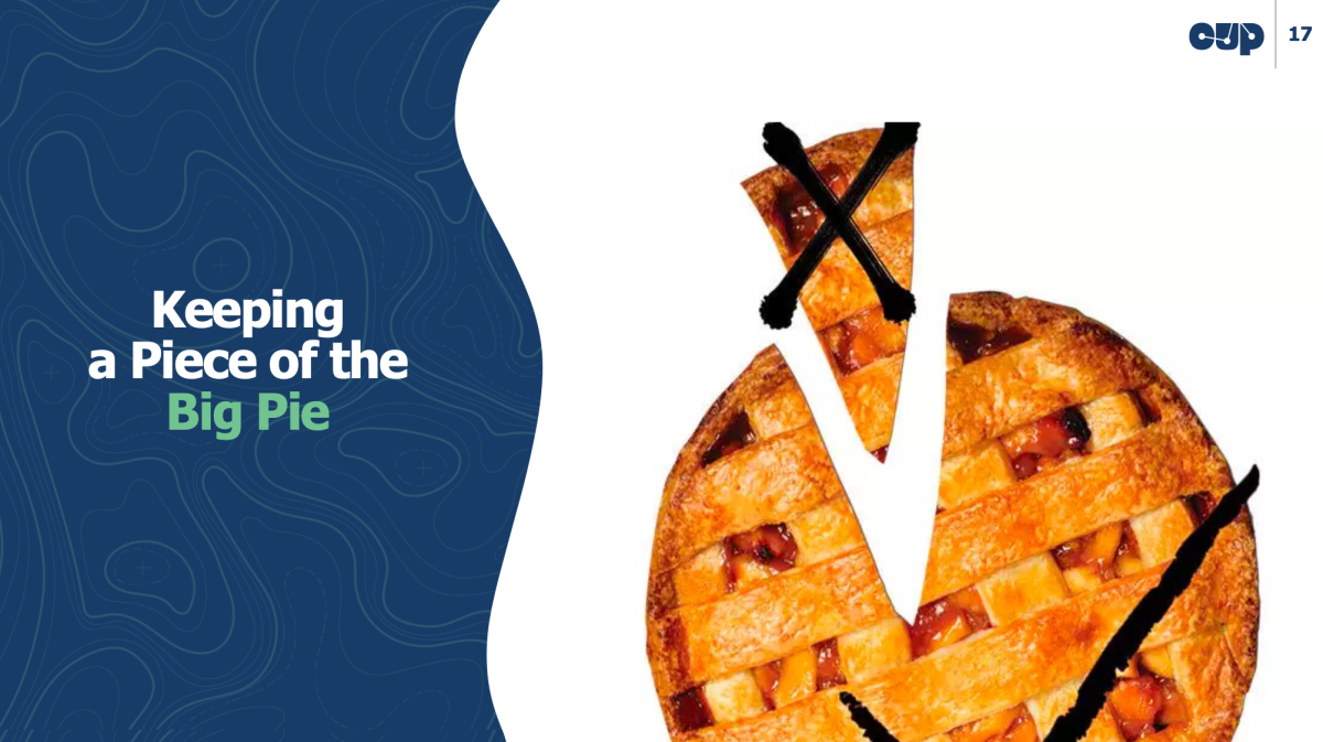 Keeping a piece of the big pie – that's the key takeaway! There's a big yummy looking apple pie on screen.